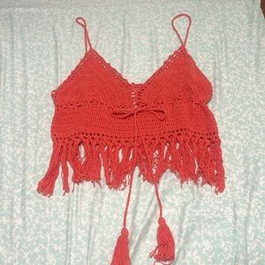 Sadie and Sage Coral Crochet Crop Top